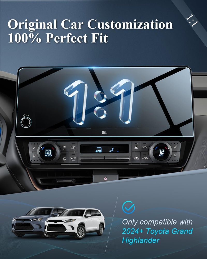 BIBIBO for 2024 2025 2026 Toyota Grand Highlander Screen Protector 2024 2025 2026 Toyota Grand Highlander XLE/Limited/Platinum 12.3" Display 2024-2026 Grand Highlander Radio Tempered Glass Screen Protector 2024 2025 Grand Highlander - Image 4